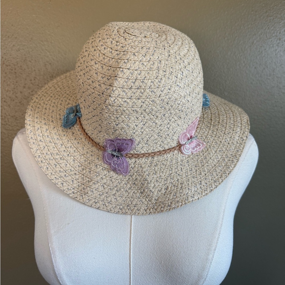 Elli by Capelli Cream Light Butterfly-Accent Sun Straw Hat